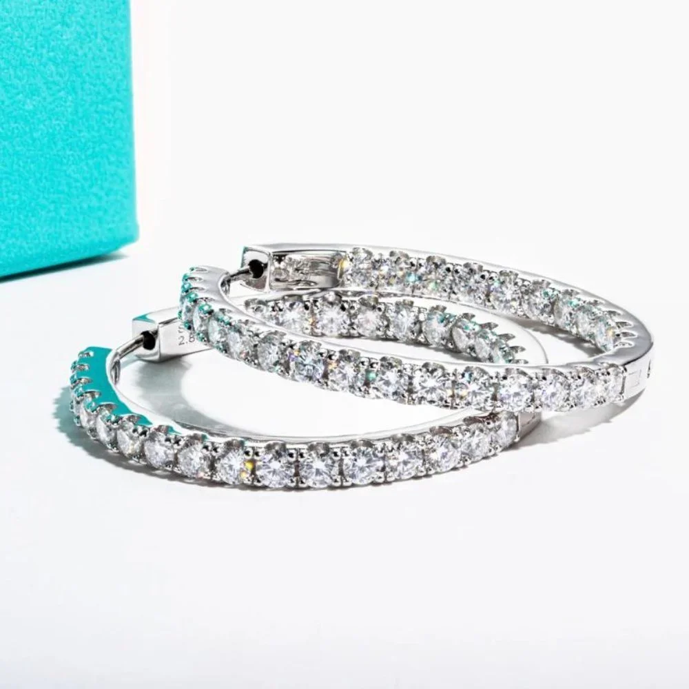 Certified 2.88 ct. t.w. Moissanite Diamond Inside Out Hoop Earrings NEW